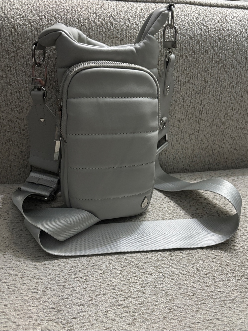 Gray Quilted Crossbody Phone Bag - Lightweight Everyday Organizer